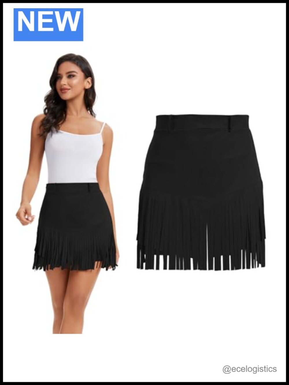 Faux Suede High Waist A-Line Fringe Mini Skirt with Tassel Hem